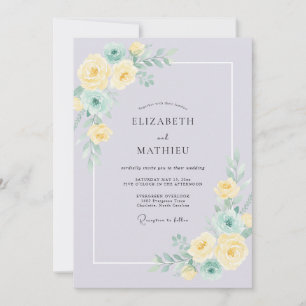 Immergrün-Butterblumen-Pfingstrosen-Hochzeit Einladung