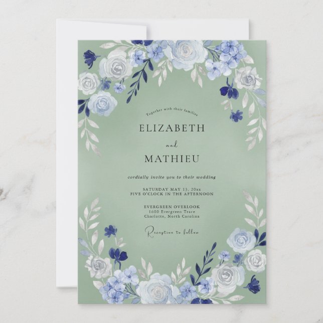Immergrün-Celadon-Hochzeitsmalerei Einladung (Vorderseite)