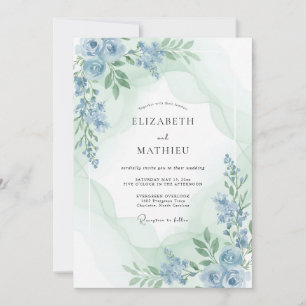Immergrün-Celadon-Pfingstrosen-Hochzeit Einladung