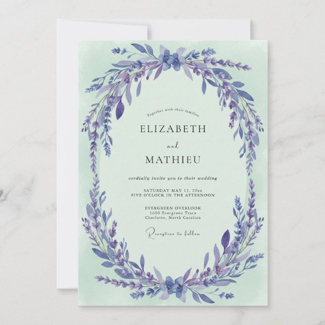 Immergrün-Celadon-Zweig-Eukalyptus-Hochzeit Einladung (Vorderseite)
