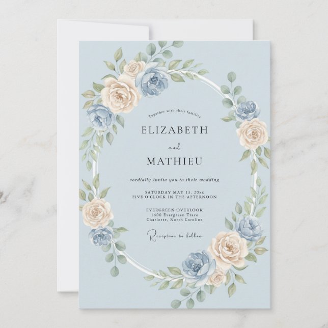 Immergrün Champagner-Rosen-Hochzeit Einladung (Vorderseite)