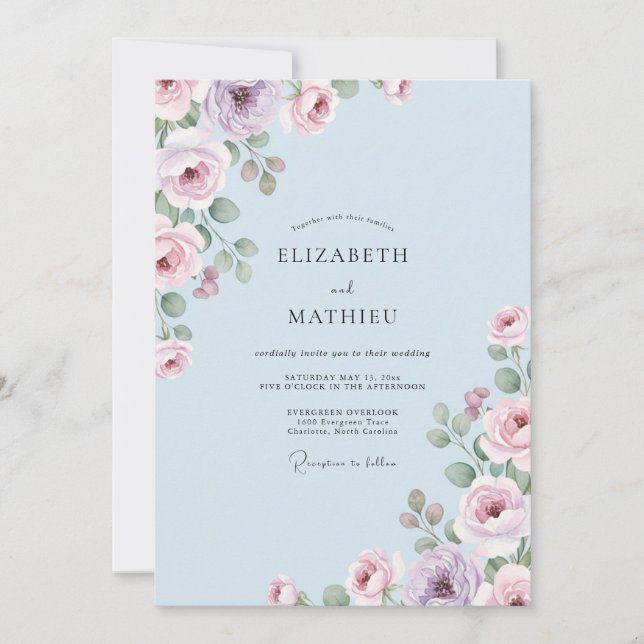 Immergrün-Flora-Hochzeit mit Flüstern Einladung (Vorderseite)