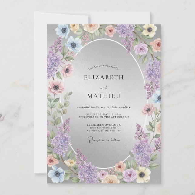 Immergrün Florale Umarmung Hochzeit Einladung (Vorderseite)