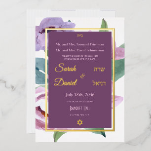 Immergrün Freude Flieder Purpur Rosa Hochzeit Folieneinladung