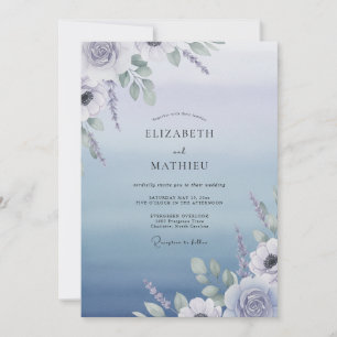 Immergrün Gedämpfte Lavendel Blatt Hochzeit Einladung