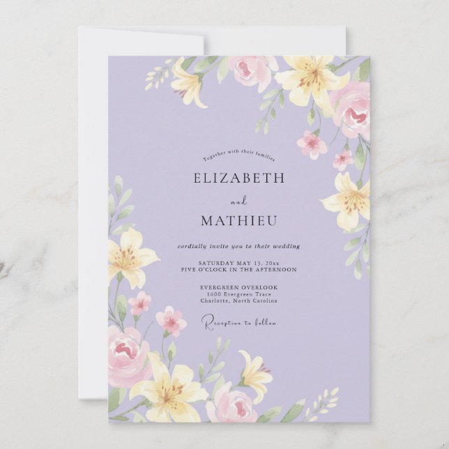 Immergrün Gelbe Wildblumen-Hochzeit Einladung (Vorderseite)