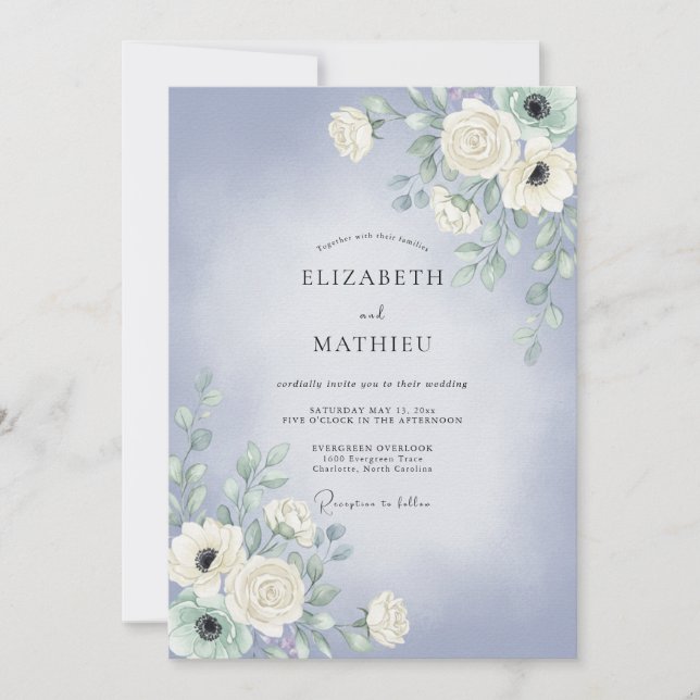 Immergrün gemalte Petal-Hochzeit Einladung (Vorderseite)