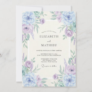 Immergrün-Lavendel-Blumen Hochzeit Romantik Einladung