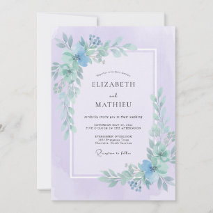 Immergrün-Lila-Blatt-Hochzeit Einladung