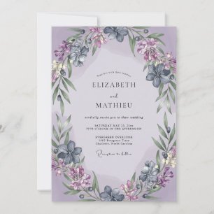 Immergrün-Lila-Kranz-Hochzeit Einladung