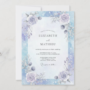 Immergrün-Lila-Rosen-Hochzeit Einladung