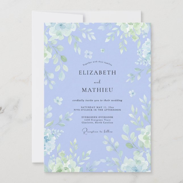 Immergrün Luftige Aquarell-Hochzeit Einladung (Vorderseite)