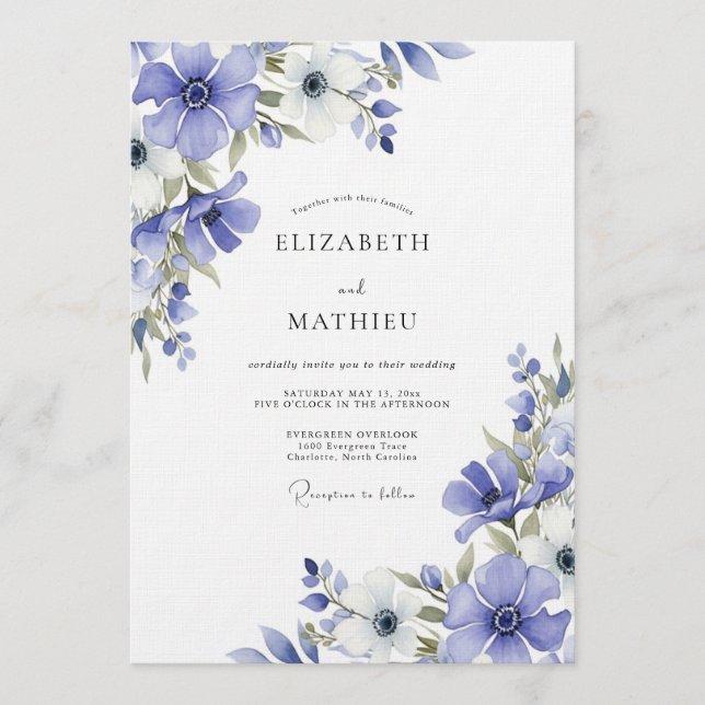 Immergrün-Malerische Flora-Hochzeit Einladung (Vorderseite)
