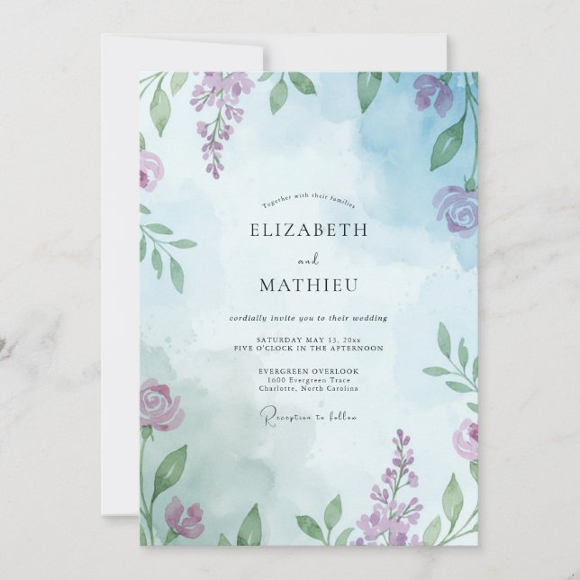 Immergrün-Mauve-Reben-Hochzeit Einladung (Vorderseite)