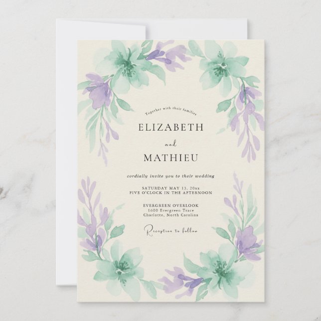 Immergrün-Mint-Wasserfarben-Hochzeit Einladung (Vorderseite)