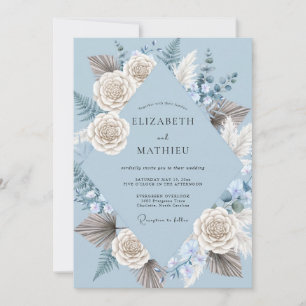 Immergrün-Pampas-Palmen-Eukalyptus-Hochzeit Einladung