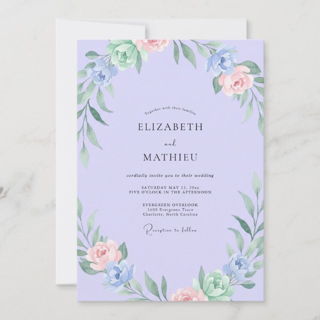 Immergrün-Pfirsich-Laub-Sage-Hochzeit Einladung (Vorderseite)