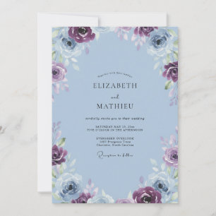 Immergrün-Pflaume-Antike-Rosen-Hochzeit Einladung