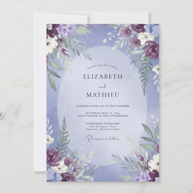 Immergrün-Pflaume-Blatt-Hochzeit Einladung (Vorderseite)