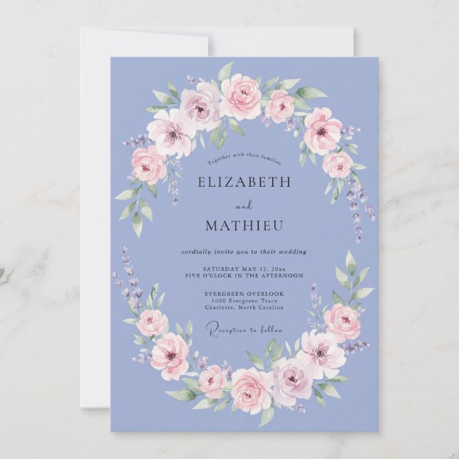 Immergrün Romantischer Blumenkranz Hochzeit Einladung (Vorderseite)
