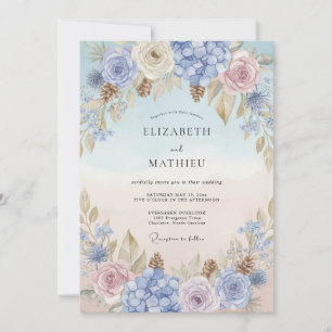Immergrün-Rosa-Petal-Hochzeit Einladung