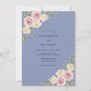 Immergrün-Rosa-Rosen-Hochzeit Einladung