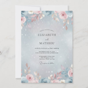 Immergrün-Rosa-Rosen-Hochzeit Einladung
