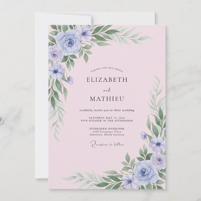 Immergrün-Rosé-Blatt-Hochzeit Einladung (Vorderseite)