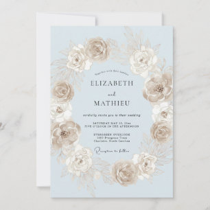 Immergrün-Rosé-Blumenkranz-Hochzeit Einladung