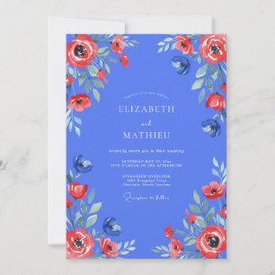 Immergrün-Rote-Mohn-Hochzeit Einladung