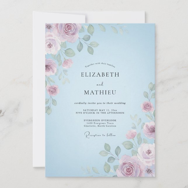 Immergrün sanfte Blütenhochzeit Einladung (Vorderseite)