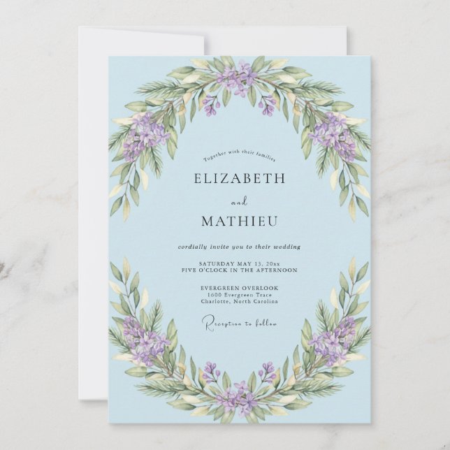 Immergrün Serene Blütenhochzeit Einladung (Vorderseite)