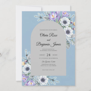 Immergrün-Silber-Anemonen-Hochzeit Einladung