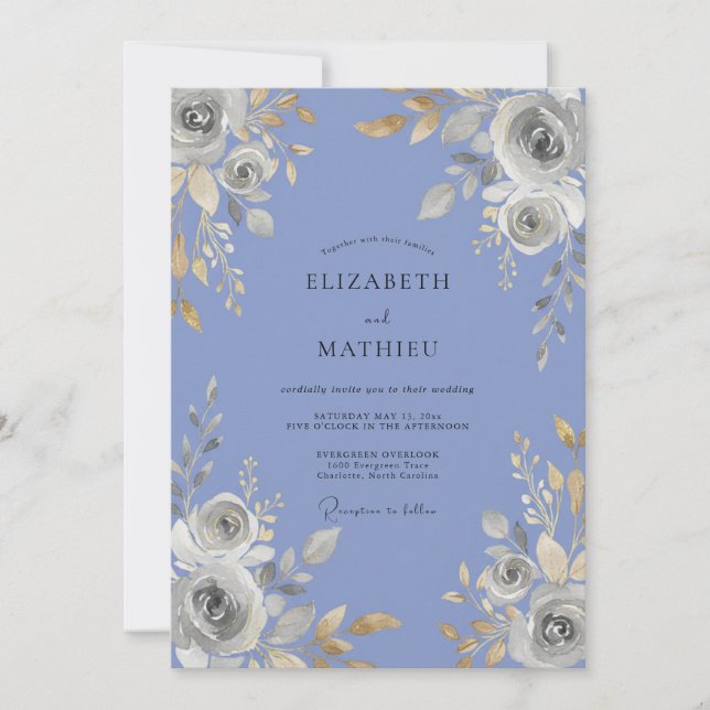 Immergrün-Silber-Rosen-Hochzeit Einladung (Vorderseite)