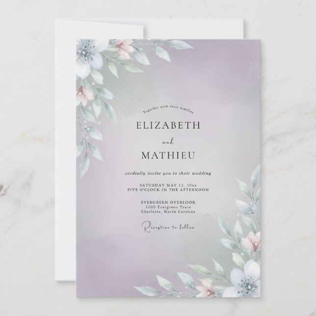 Immergrün Silbernes Blatt-Hochzeit Einladung (Vorderseite)