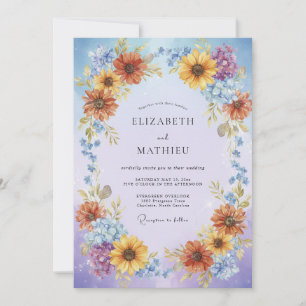 Immergrün-Sonnenblumen-Kranz-Hochzeit Einladung