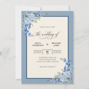 Immergrün-Stahl-Blumen-Eukalyptus-Hochzeit Einladung