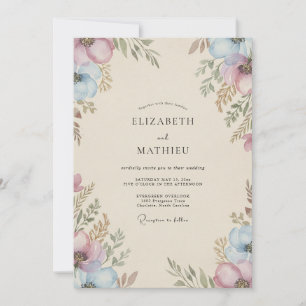 Immergrün Staubige Lilafarbene Anemone Hochzeit Einladung
