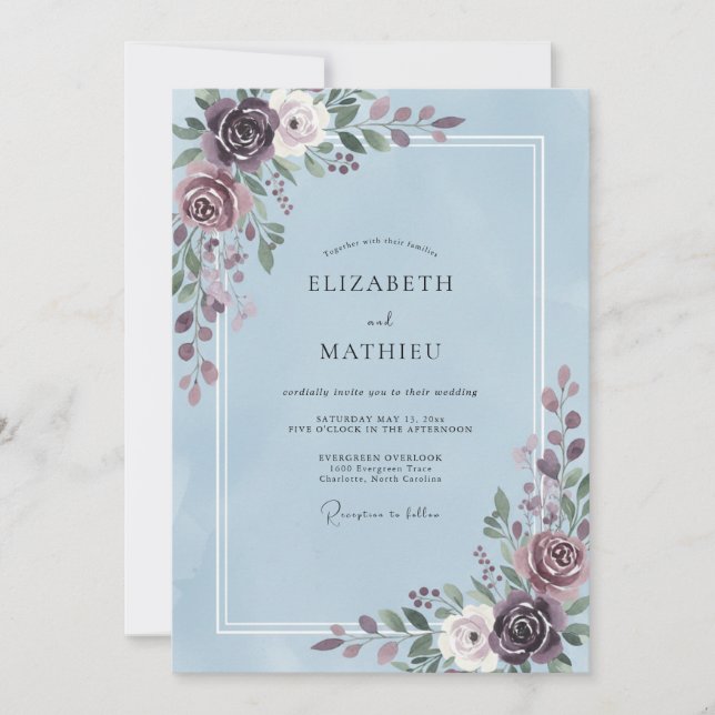 Immergrün-Veilchen-Blatt-Hochzeit Einladung (Vorderseite)