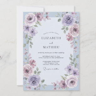 Immergrün-violette blättrige Hochzeit Einladung