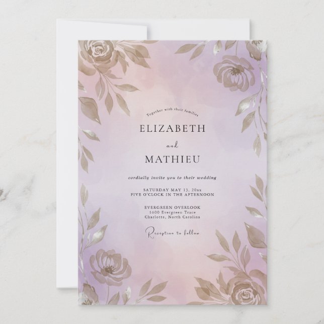 Immergrün-Warme-Goldblatt-Hochzeit Einladung (Vorderseite)