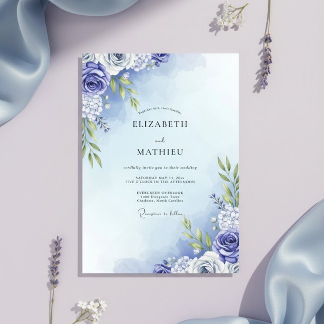 Immergrün-Wasserfarben-Blumenhochzeit Einladung (Von Creator hochgeladen)