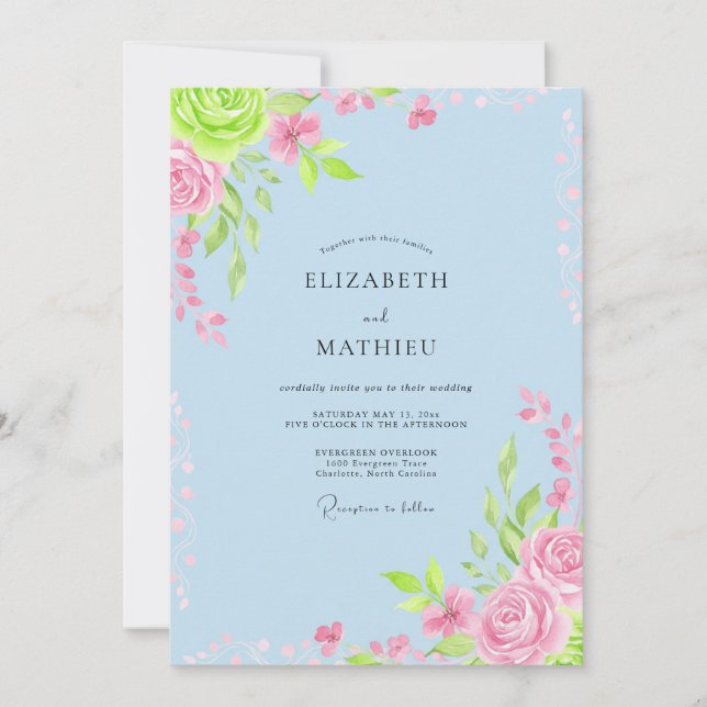 Immergrün Whimsical Bloom Hochzeit Einladung (Vorderseite)