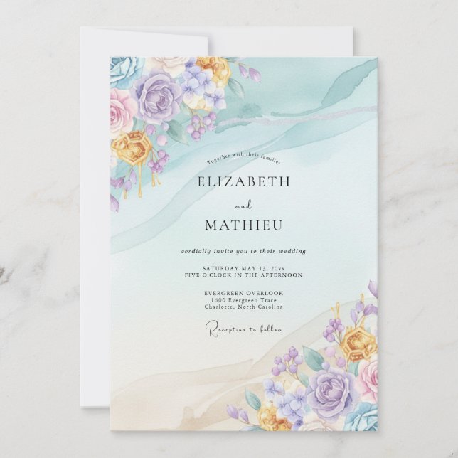 Immergrün-Zitrin-Blüten-Hochzeit Einladung (Vorderseite)