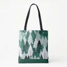 Immergrüne Bäume Winterwald Schnee Monogramm
