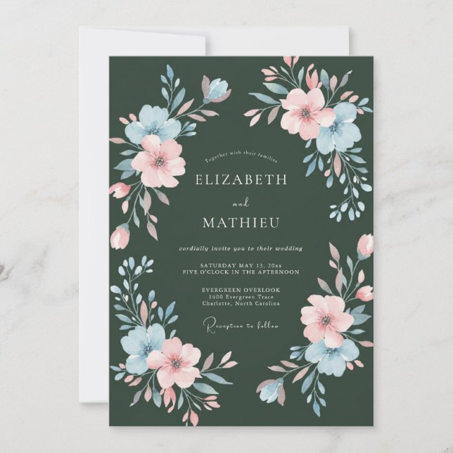 Immergrüne bemalte Petal-Hochzeit Einladung (Vorderseite)