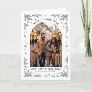 Immergrüne Bogen-Weihnachtsfamilienfoto Feiertagskarte