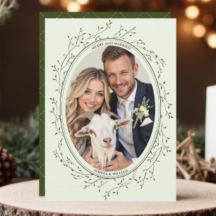 Immergrüne Boho-Hochzeit Merry and Married Foto Feiertagskarte