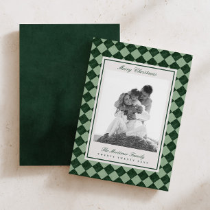 Immergrüne Harlekin-Schachbrett-Familienfoto-Weihn Feiertagskarte