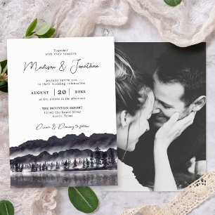 Immergrüne Kiefern Berg Foto Hochzeit Einladung